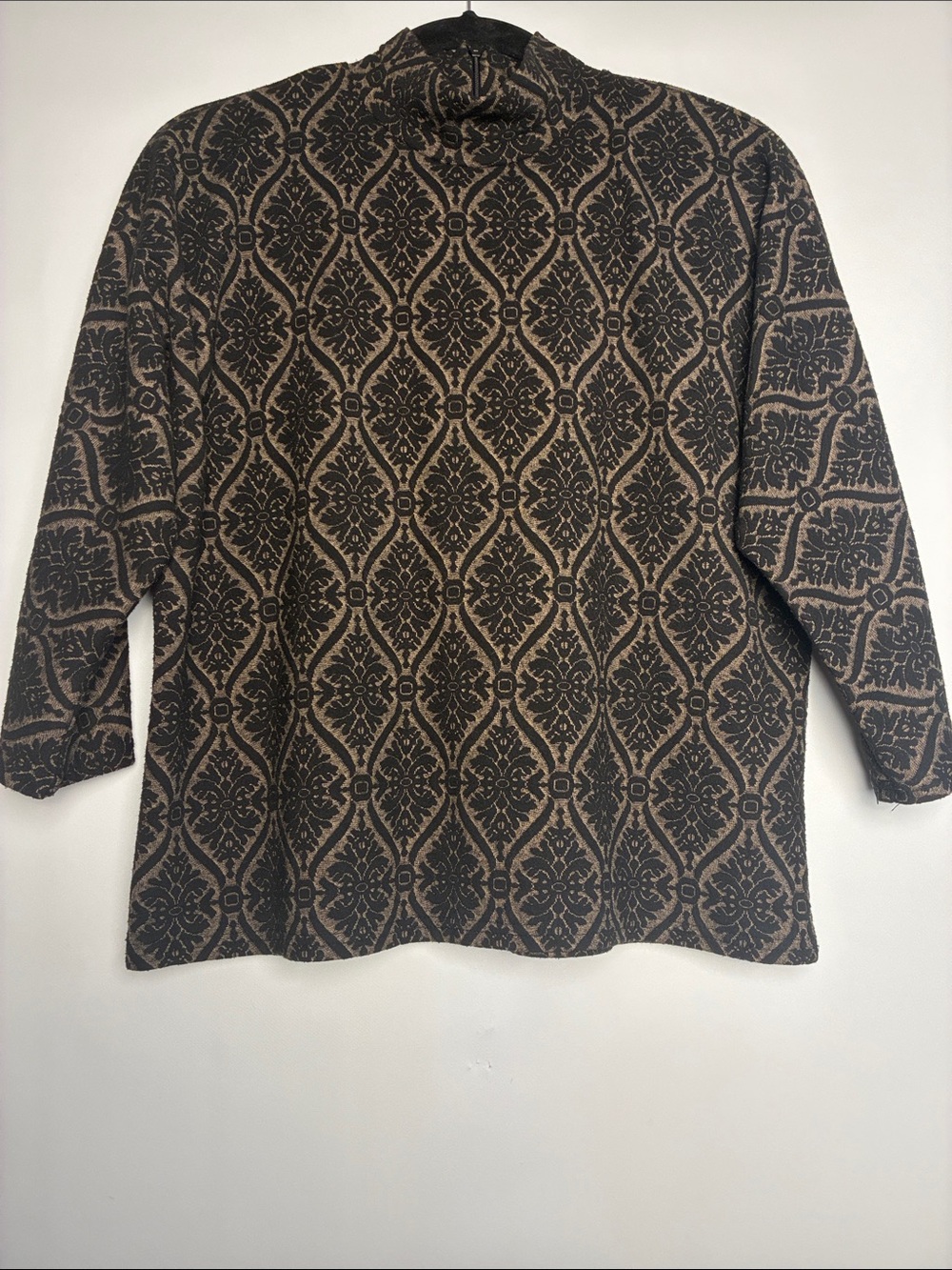 Bobeau Brown and Black Patterned mockneck Sweater Blouse